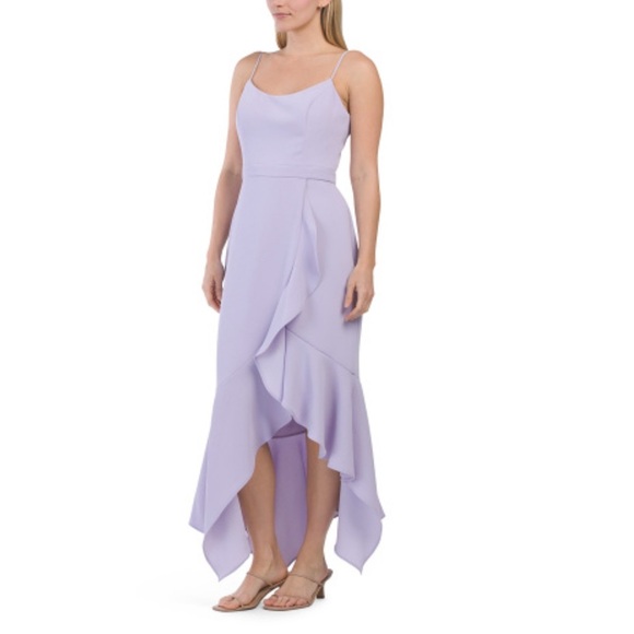 Xscape Lavender Ruffle High-Low Gown Sleeveless Spaghetti Strap Dress 14 NWT - Picture 1 of 6